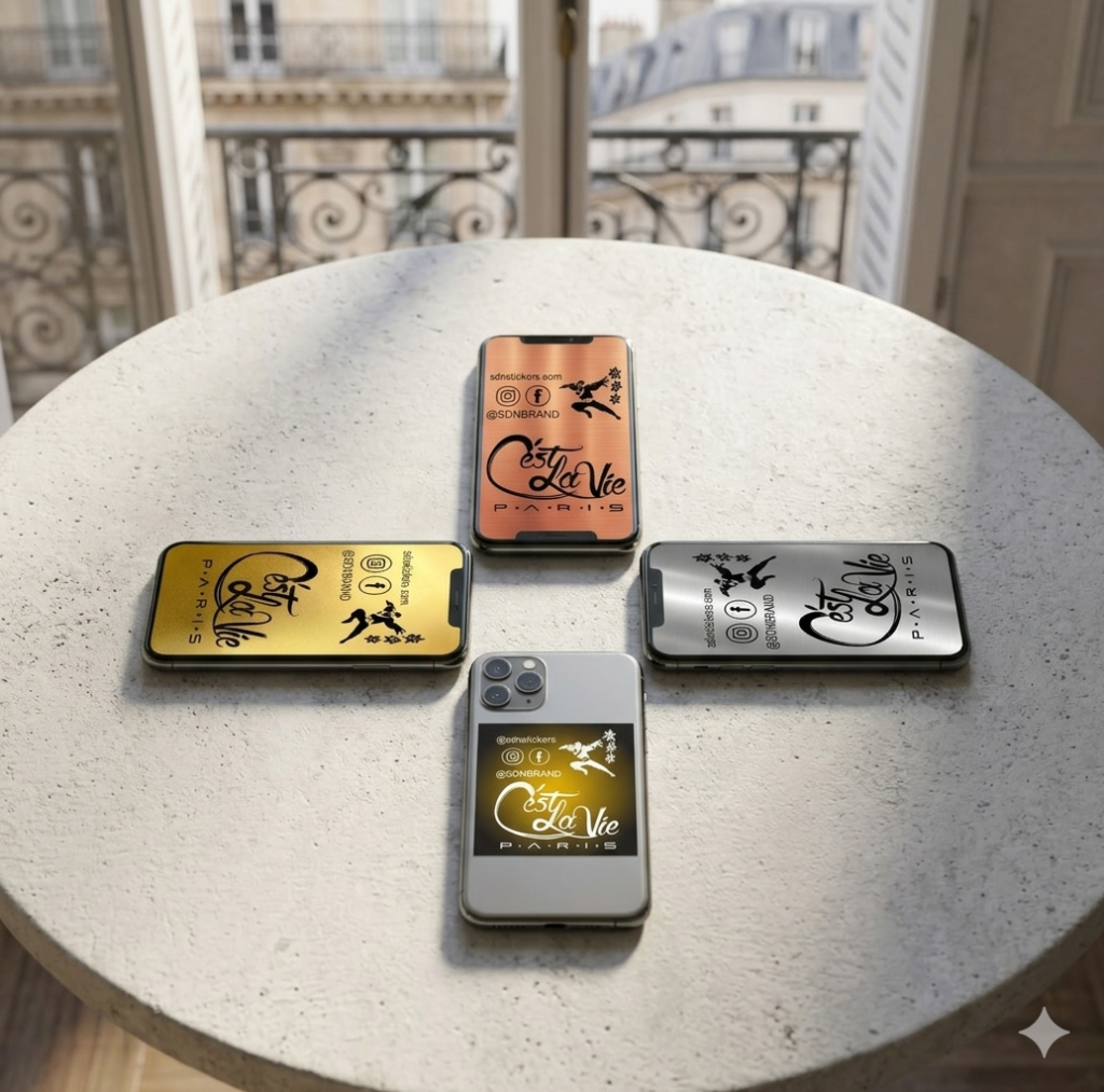 Phones placed on a table with SDN stickers